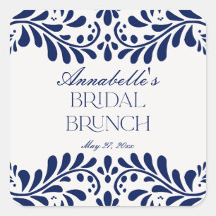 Blauwe Talavera Tegel Spaanse Fiesta Bruids Brunch Vierkante Sticker
