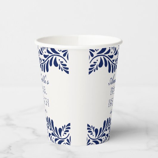 Blauwe Talavera Tegel Spaanse Fiesta Bruidsbrunch Papieren Bekers (Links)