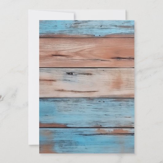 Blauwe Tan Houten Lichten Bloemen Bruiloft Koppels Kaart (Achterkant)