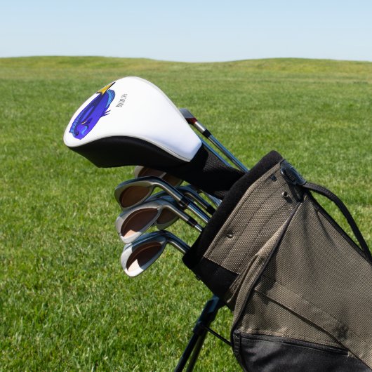 Blauwe tangvis cartoon illustratie golfheadcover (Insitu)
