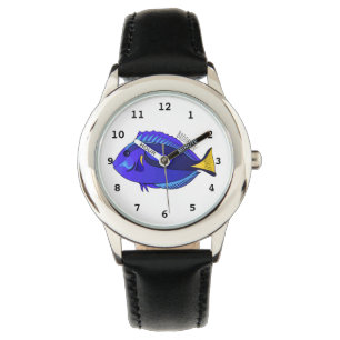 Blauwe tangvis cartoon illustratie horloge