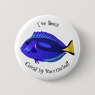 Blauwe tangvis cartoon illustratie ronde button 5,7 cm