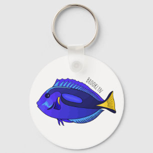 Blauwe tangvis cartoon illustratie sleutelhanger