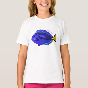 Blauwe tangvis cartoon illustratie t-shirt