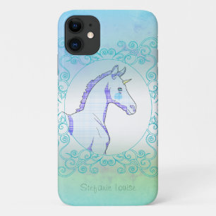 Blauwe Tartan Eenhoorn Baby (blauwe plaid) iPhone 11 Hoesje