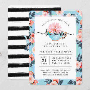 Blauwe Teacup Tea Party Bridal Shower Uitnodiging