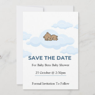 Blauwe Teddbeer Babyshower Save the Date Kaart