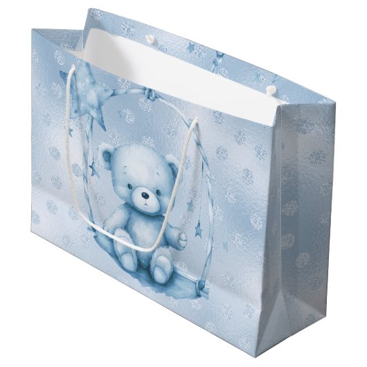 Blauwe Teddy Bear Gift Bag Groot Cadeauzakje (Voorkant Gekanteld)