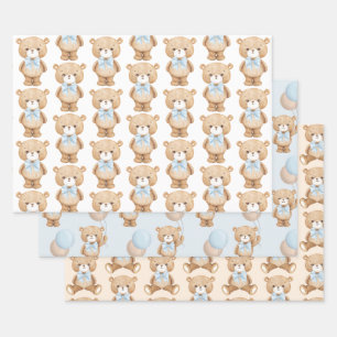 Blauwe Teddy Bear met een ballonjongetje van 1 sep Inpakpapier Vel