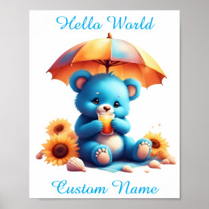 Blauwe teddybeer aangepaste kinderkamer voor baby  poster