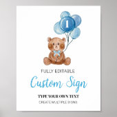 Blauwe Teddybeer Aangepaste Tafelteken Verjaardag Poster (Voorkant)