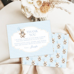Blauwe Teddybeer Baby Jongens Shower Bedankkaart