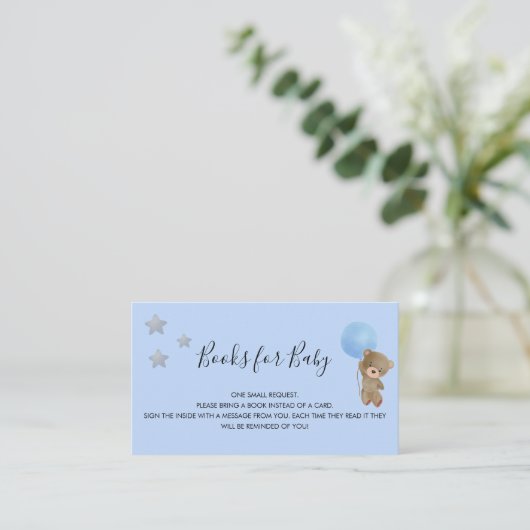 Blauwe teddybeer baby shower boekje informatiekaartje (Staand voorkant)