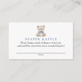 Blauwe Teddybeer Baby shower Luier Raffle Informatiekaartje