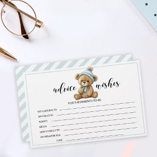 Blauwe teddybeer babyshower advies wenskaarten briefpapier