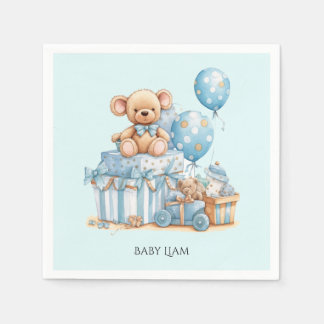 Blauwe teddybeer babyshower servetten voor jongens