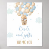 Blauwe Teddybeer ballonnen Baby shower cadeaubordj Poster (Voorkant)