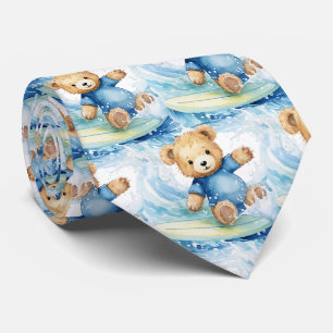 Blauwe Teddybeer die Surft Stropdas