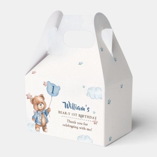 Blauwe Teddybeer Eerste Verjaardagsfeestgunst Box Bedankdoosjes (Achterkant)