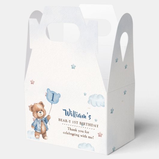 Blauwe Teddybeer Eerste Verjaardagsfeestgunst Box Bedankdoosjes (Geopend)