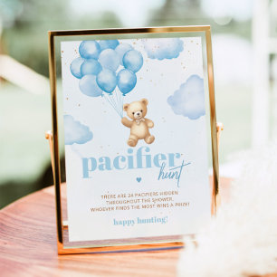 Blauwe teddybeer Fopspeen jacht baby shower spel Poster