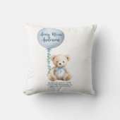 Blauwe teddybeer geboorte statistieken baby kussen (Voorkant)