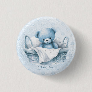 Blauwe Teddybeer in mandje Button