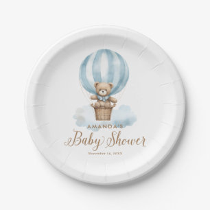 Blauwe Teddybeer Jongens Baby Shower Barbertje Wac Papieren Bordje