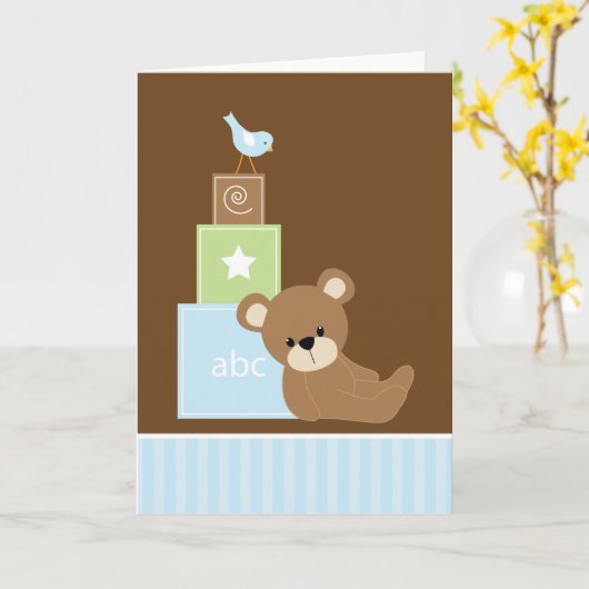 Blauwe Teddybeer Kaart (Gele Bloem)