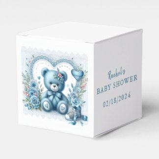 Blauwe teddybeer kant en bloemen 1 - Baby Shower Bedankdoosjes