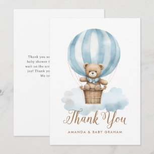 Blauwe Teddybeer Maan Sterren Baby Shower Bedankkaart
