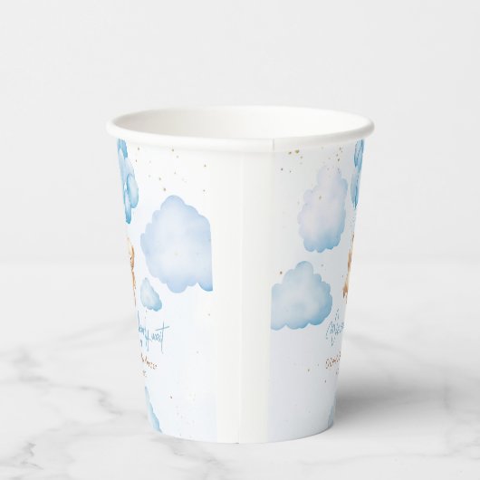 Blauwe teddybeer met ballonnen baby shower papieren bekers (Rechts)