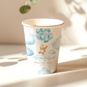 Blauwe teddybeer met ballonnen baby shower papieren bekers