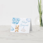 Blauwe teddybeer met ballonnen Dank je kaart (Voorkant)