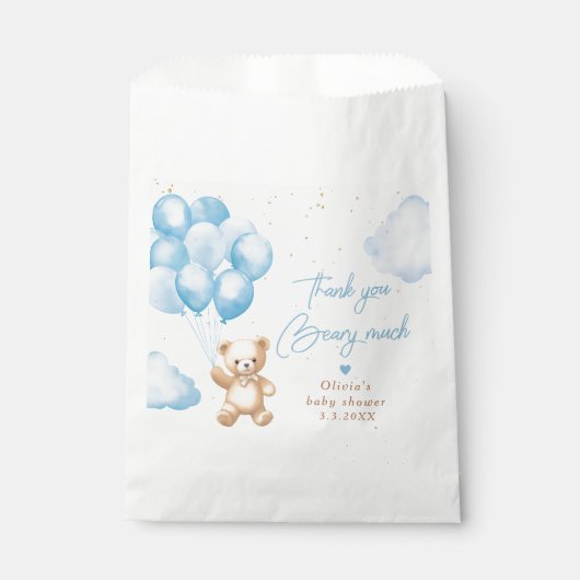 Blauwe teddybeer met ballonnen Dank je kaart Bedankzakje (Voorkant)