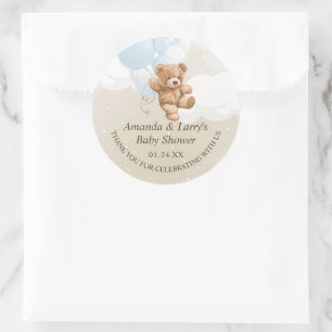 Blauwe teddybeer met ballonnen ronde sticker