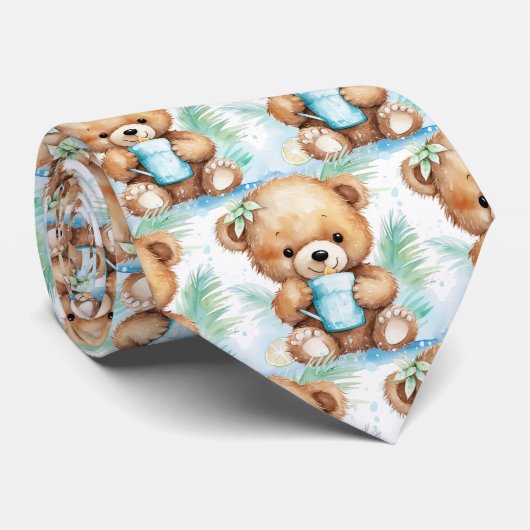 Blauwe Teddybeer Stropdas (Opgerold)