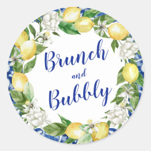 Blauwe Tegel Citroen Bruids Brunch Bruisend Ronde Sticker