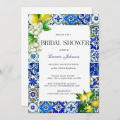 Blauwe tegel citroen Italiaans bruidsdiner Kaart (Voorkant / Achterkant)