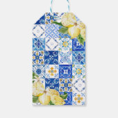 Blauwe tegel citroen Italiaanse bruiloft favor tag Cadeaulabel (Achterkant)