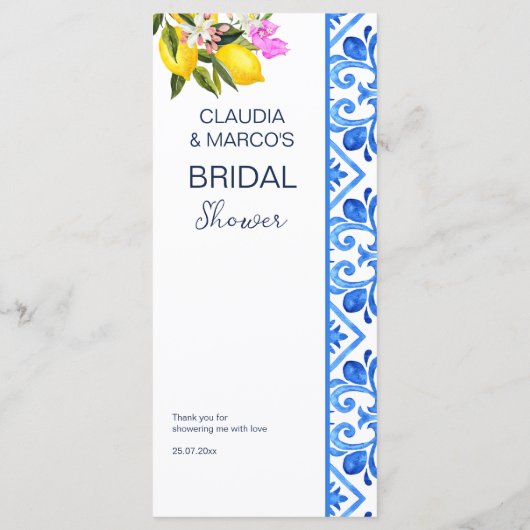 Blauwe tegel citroen Middellandse Zee, sjabloon Menu (Achterkant)