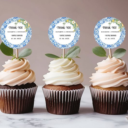 Blauwe tegel citroenkoppel douche ronde sticker