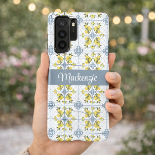 Blauwe tegel Franse landelijke citroen naam monogr Samsung Galaxy Hoesje