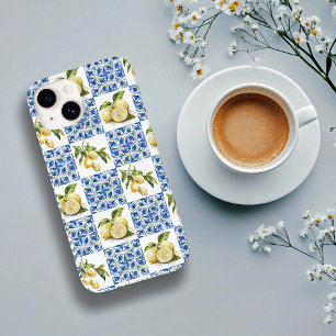 Blauwe tegel Franse landelijke citroenpatroon Case-Mate iPhone 14 Hoesje