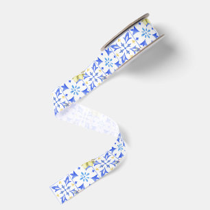 Blauwe tegel Franse landelijke citroenpatroon Grosgrain Lint