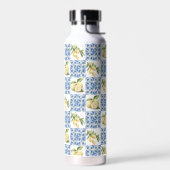 Blauwe tegel Franse landelijke citroenpatroon Waterfles (Links)