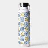 Blauwe tegel Franse landelijke citroenpatroon Waterfles (Achterkant)