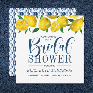 Blauwe Tegel Italiaan Lemon Bridal Shower Kaart