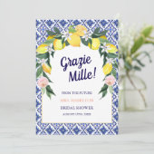 Blauwe Tegel Lemon Grazie Mille Bruidsfeest Bedankkaart (Staand voorkant)