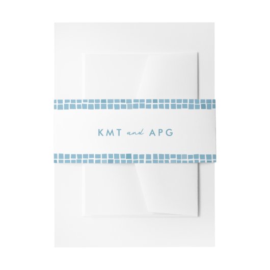 Blauwe tegel lijst Grieks bruiloft eenvoudige init Uitnodigingen Wikkel (Voorkant Voorbeeld)